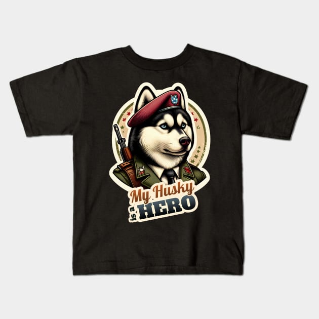 Husky soldier Kids T-Shirt by k9-tee